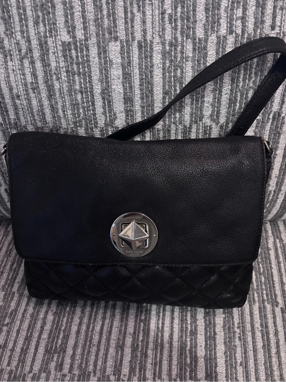 Kate Spade Black Quilted Leather Shoulder Bag with Silver-Tone Turn Lock